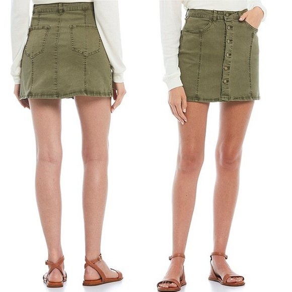 🎩🗝️ NWT $49 Cooper Key Button Front Mini Jean Skirt Orange - Picture 3 of 6